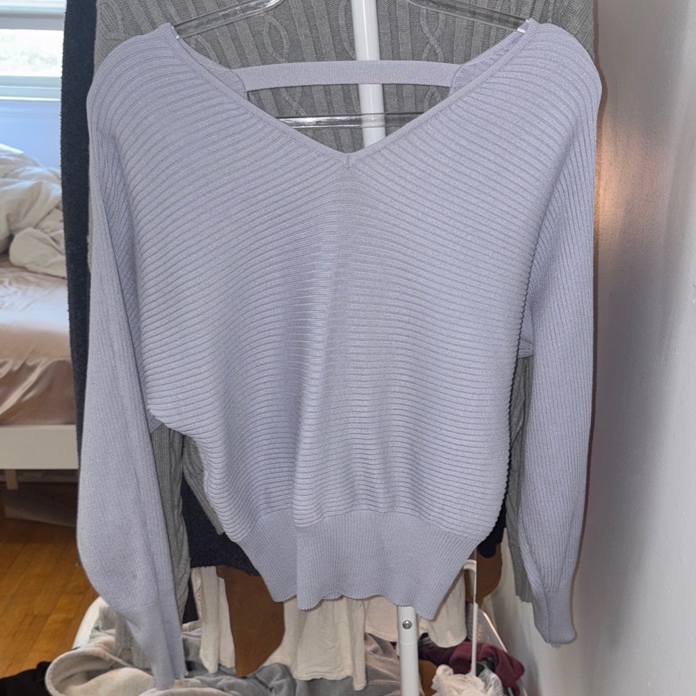 Hippie Rose Light blue Ribbed V-Neck Sweater
